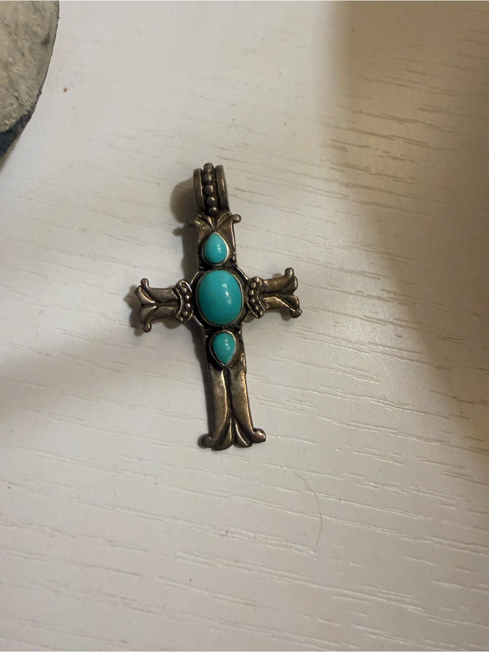 Native American Artisan Sterling Silver Turquoise Cross Pendant | 925